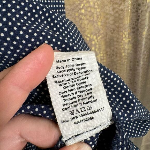 Avec Les Filles Navy Blue Black Polka Dot Lace Camisole Top Medium - Picture 5 of 6